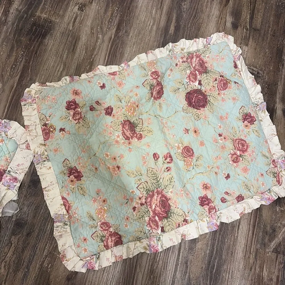 Greenland Home Floral Quilt Throw Blanket W/sham Pink Roses Cottagecore 54x60